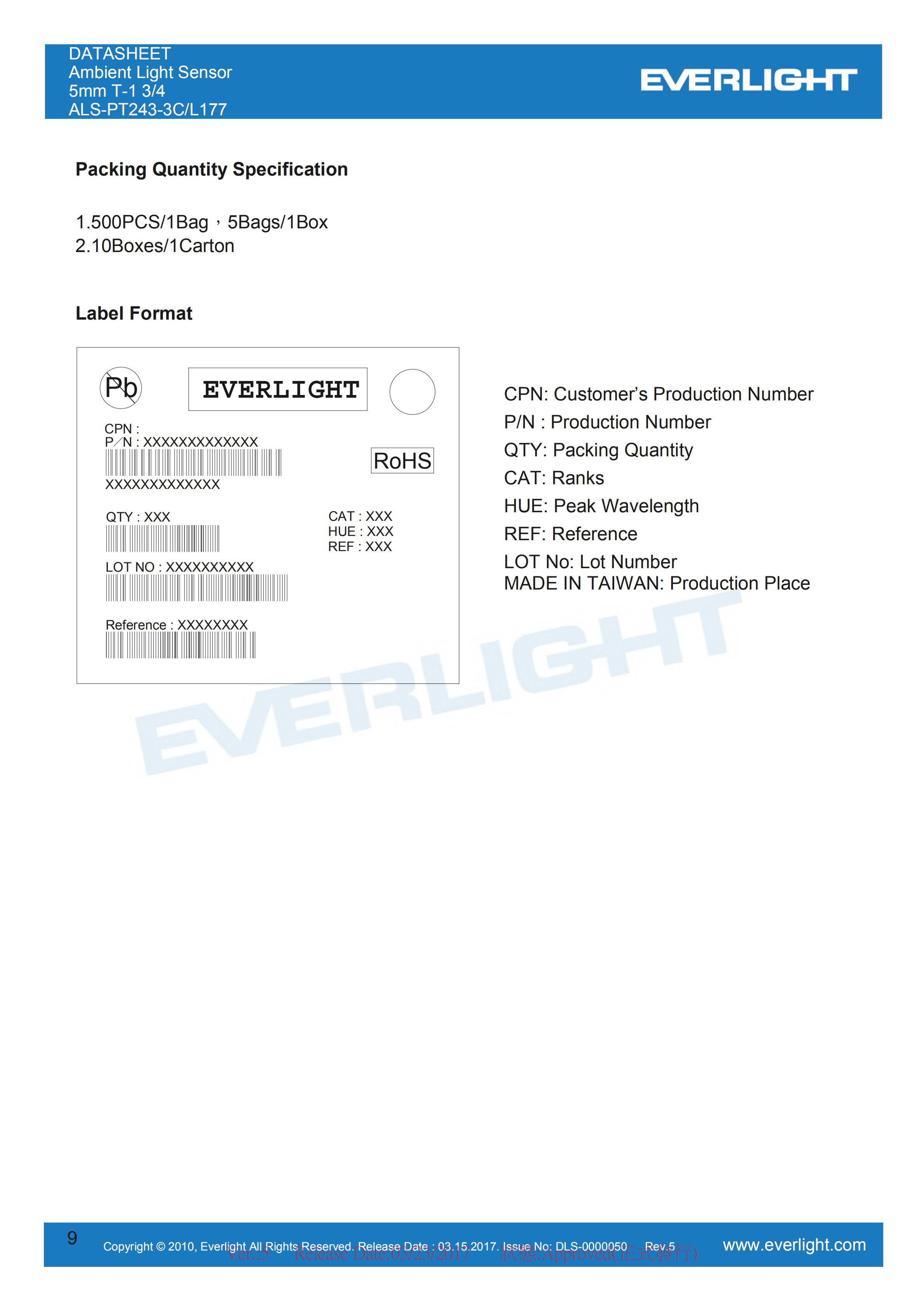 Everlight Ambient Light Sensor ALS-PT243-3C/L177 Datasheet